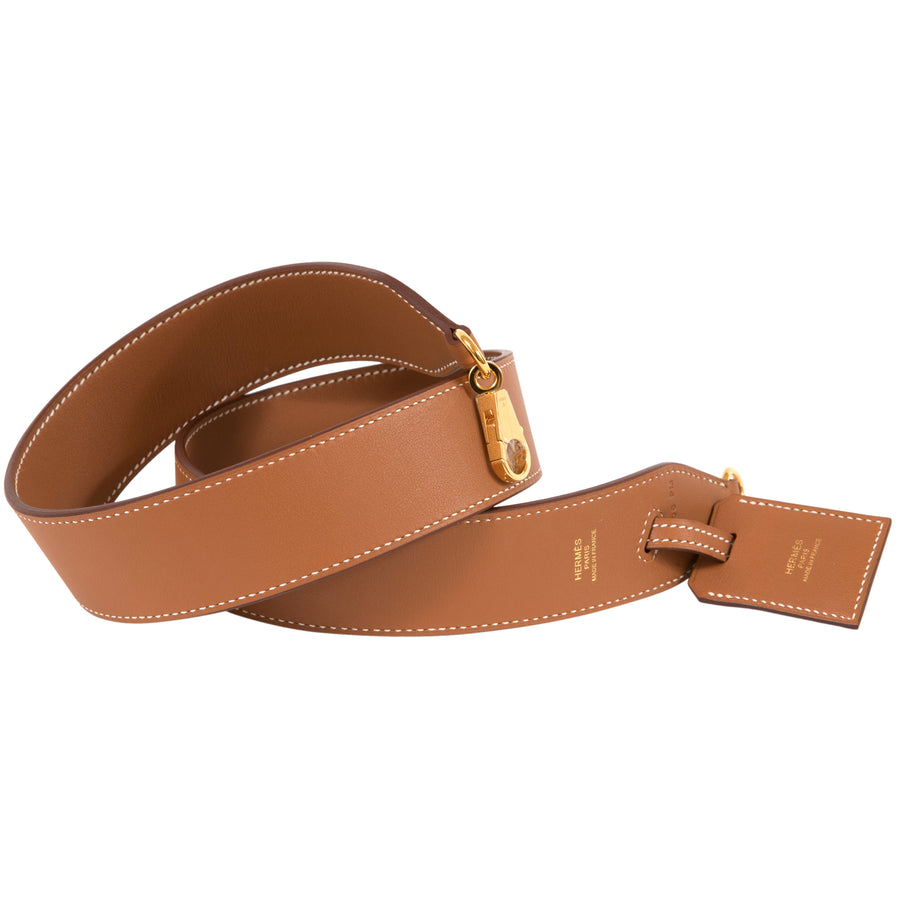 Hermès Shoulder Band Etiquette Veau Barenia 37 Gold 85cm