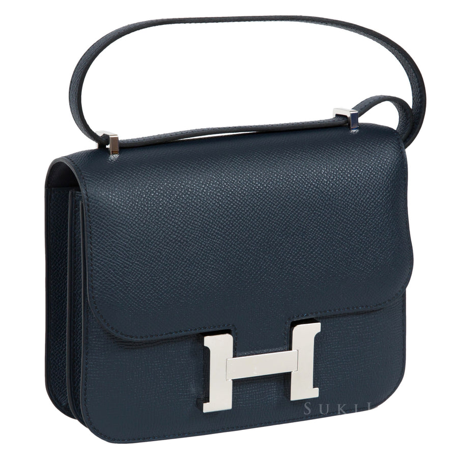 Hermès Constance Mini 18cm Blue Indigo 76 Veau Epsom Palladium Hardware