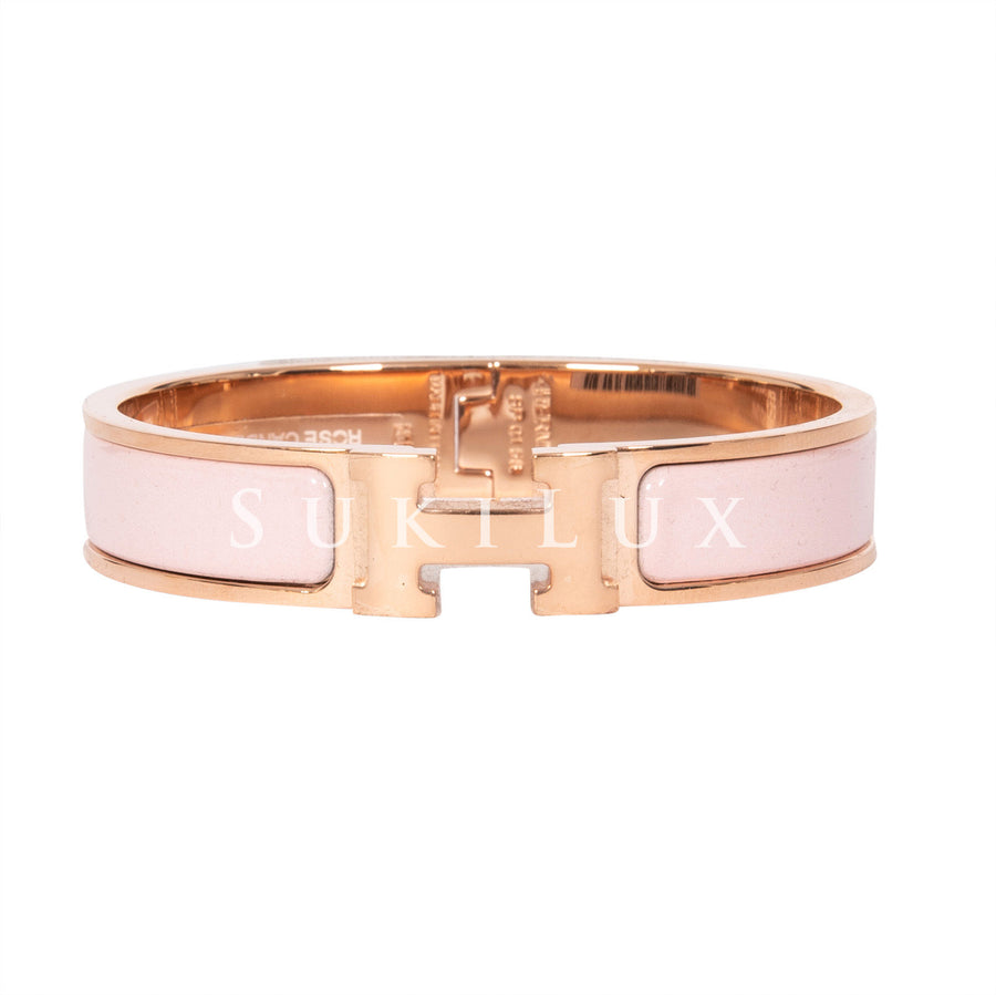 Hermès Clic Clac H Narrow Rose Candeur Pink Enamel Bracelet Rose Gold Hardware
