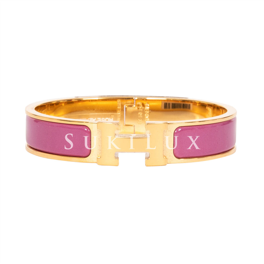Hermès Clic Clac H Narrow Rose Azalee Pink Enamel Bracelet Gold Hardware