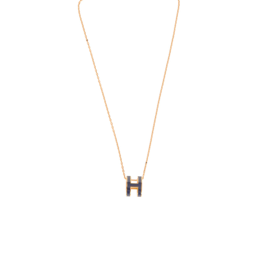Hermès Pop H Necklace Bleu Marine Gold Plated