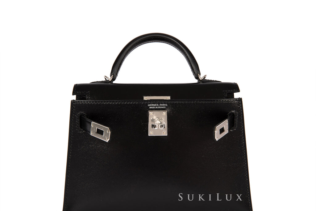 Hermès MiniKelly II Noir 89 Box Leather Palladium Hardware