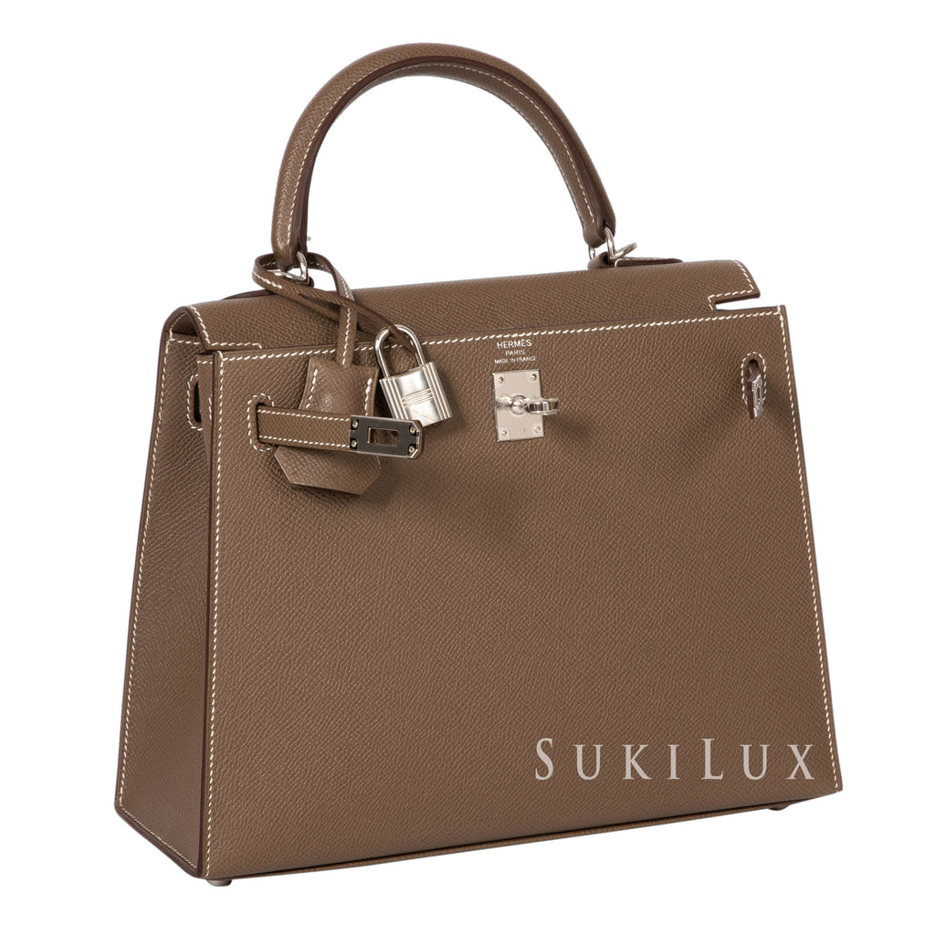 Hermès Kelly 25cm Sellier Veau Epsom Etoupe 18 Palladium Hardware – SukiLux