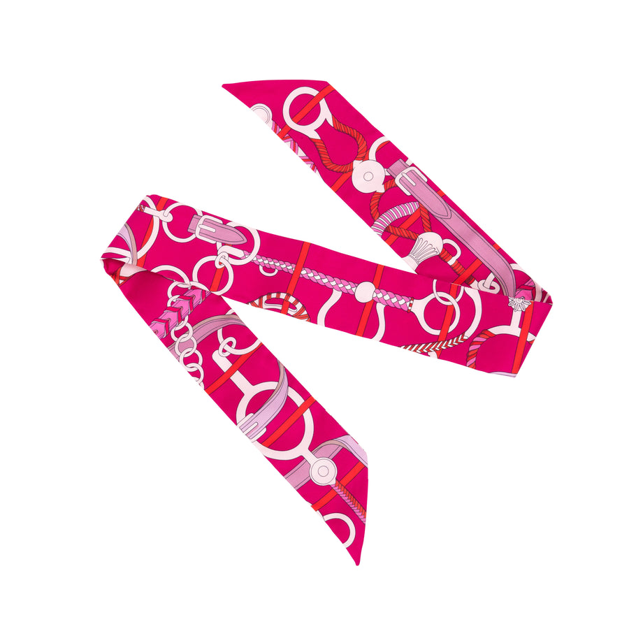 HERMÈS SILK TWILLY SCARF PANOPLIE EQUESTRE BE/ FUCHSIA/ ROSE/ ROUGE