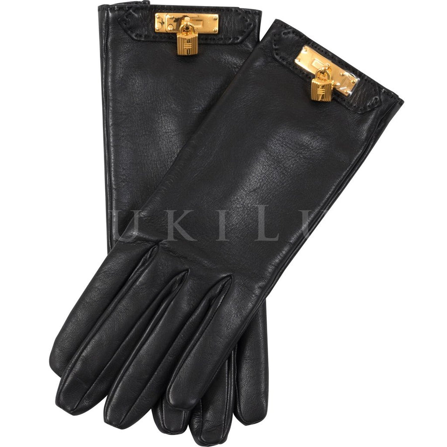 Hermès Soya Women's Gloves Lambskin Kelly GHW Noir
